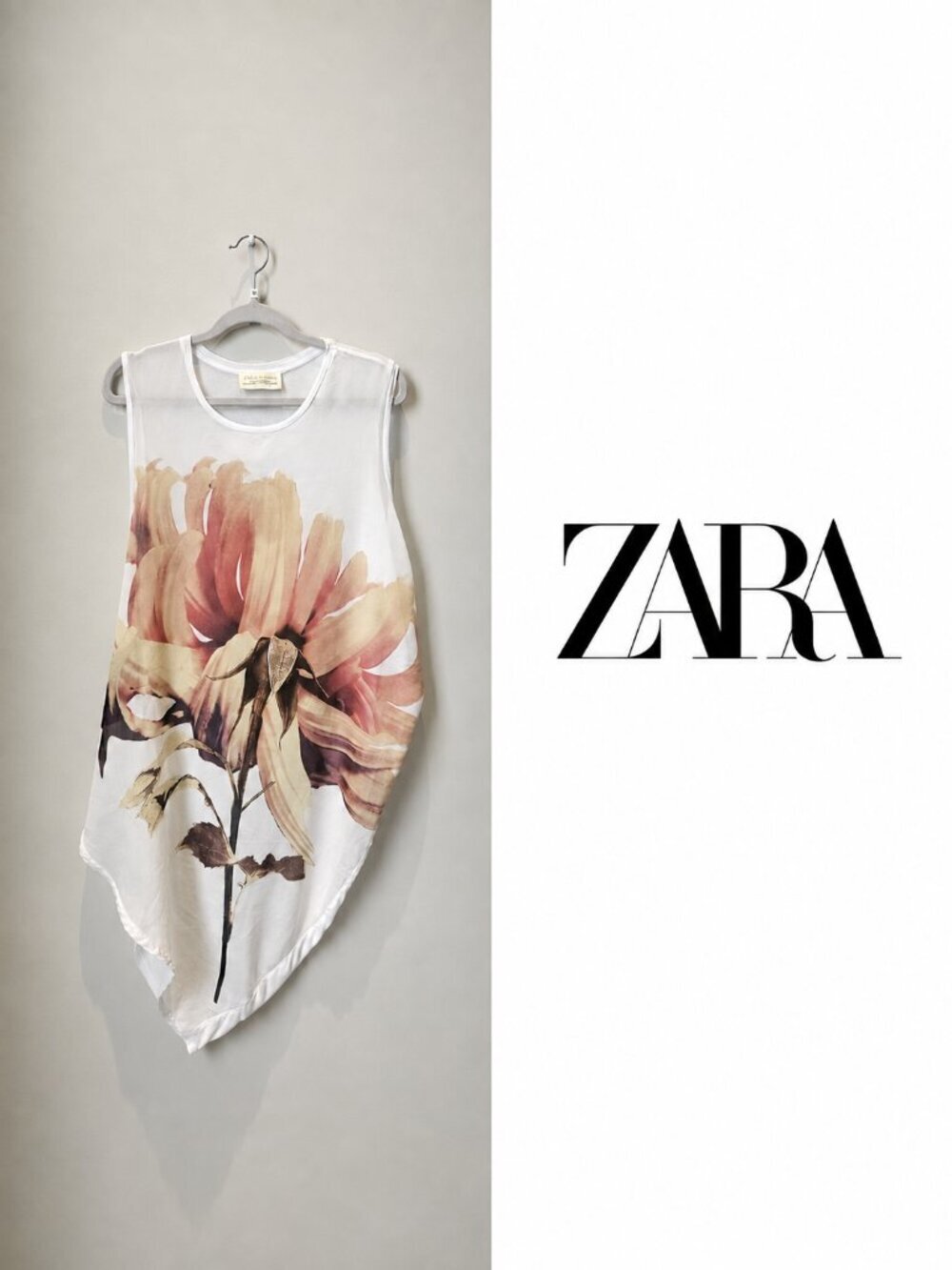 ZARA Floral Asymmetrical Tunic Top | Size Medium